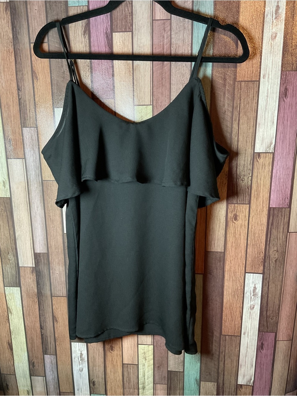 Black Sleeveless Ruffled Chest Black Top Women’s Size Medium